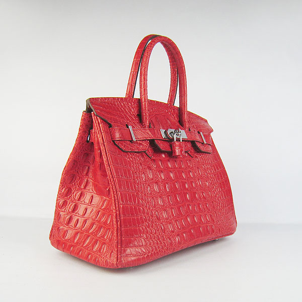 Replica Hermes Birkin 30CM Crocodile Head Veins Bag Red 6088 On Sale - Click Image to Close